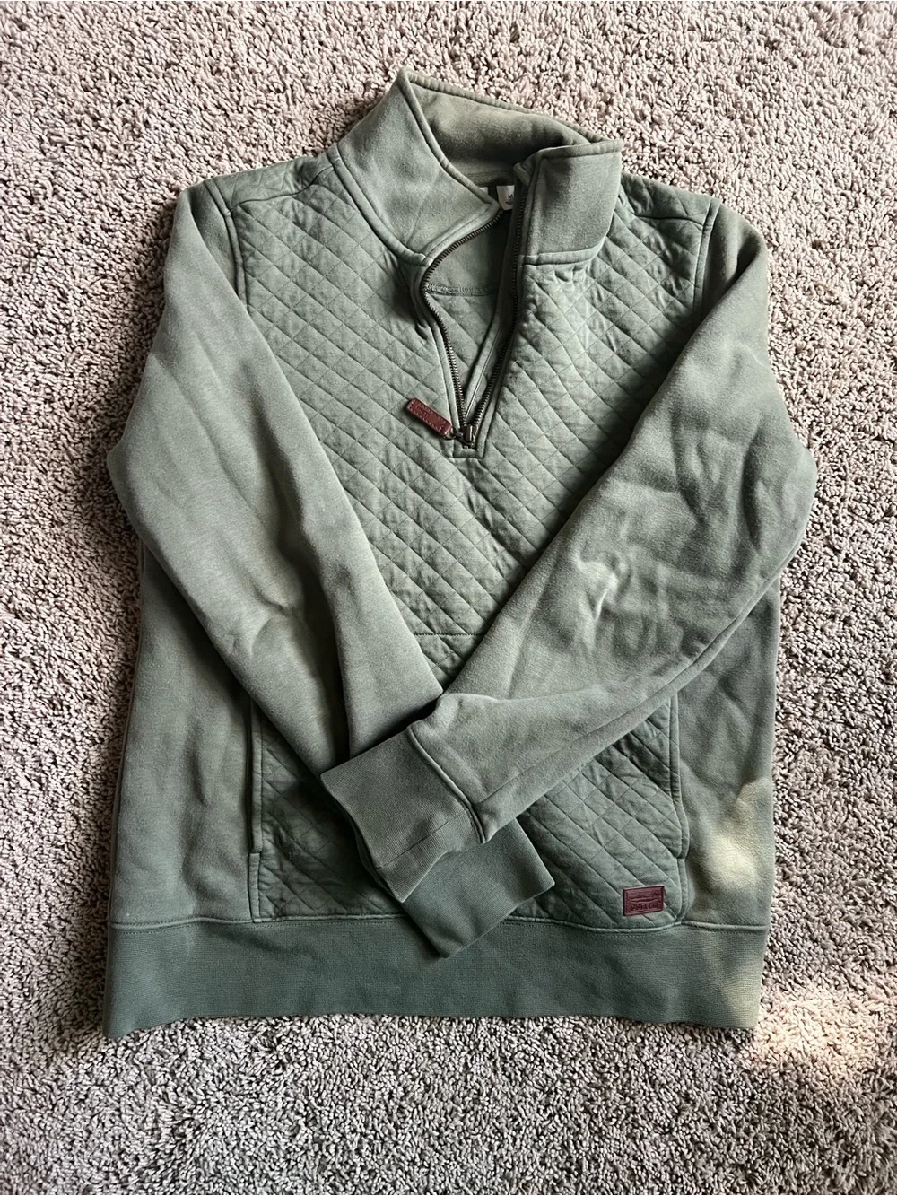 L.L. Bean Quilted Quarter-Zip Pullover in Olive Green - Picture 1 of 3